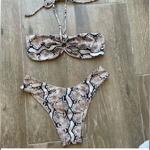 Tan + Lines Sivan Ayla Python Bikini Bandeau Halter top M& Fiji Cheeky Bottoms L